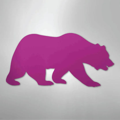 Pink grizzly bear metal wall art silhouette, powder-coated American steel.