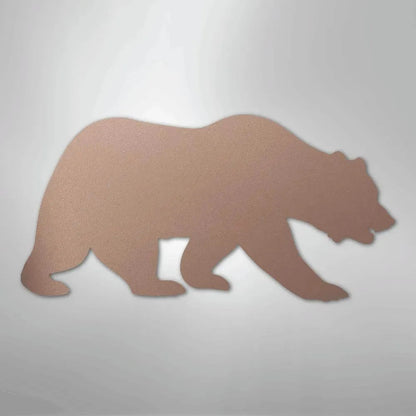 Rose gold metallic grizzly bear silhouette metal wall art.
