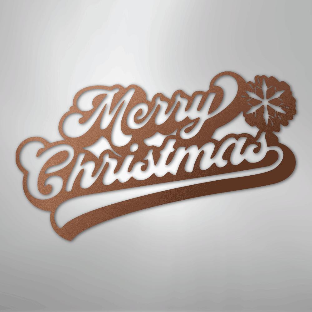 Copper Merry Christmas metal wall art with a snowflake design.