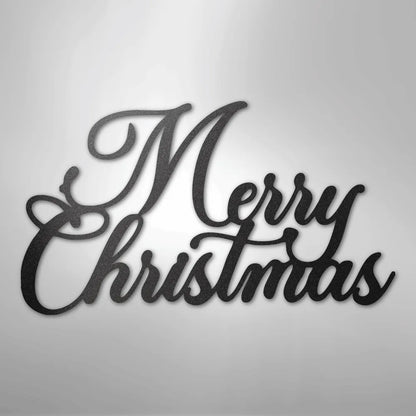 Black "Merry Christmas" metal wall art in elegant script font.
