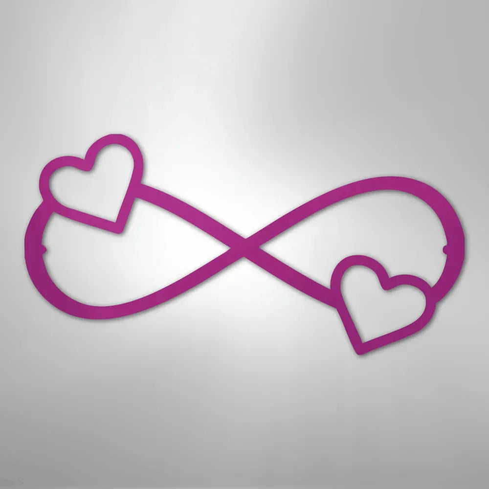 Purple metal wall art featuring a double heart infinity symbol, faith-inspired home decor.