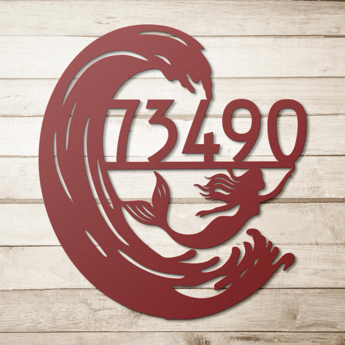Mermaid_Magic_Address_Sign_Red_Simple_Wood_BKGD_Mockup_15548920