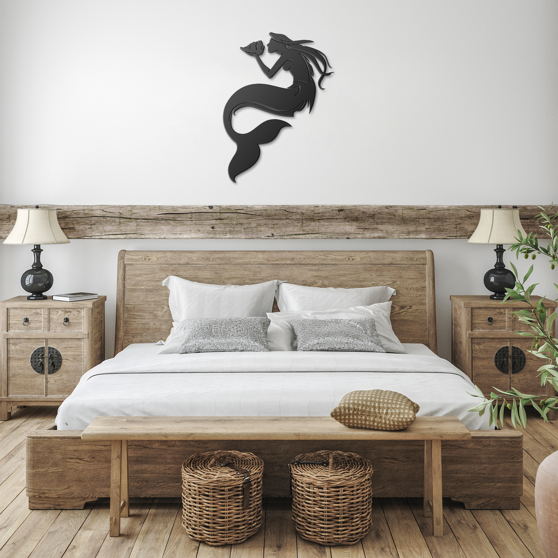 Mermaid_with_Conch_Shell_Metal_Wall_Art_Black_Farmhouse_Bedroom_Mockup.png