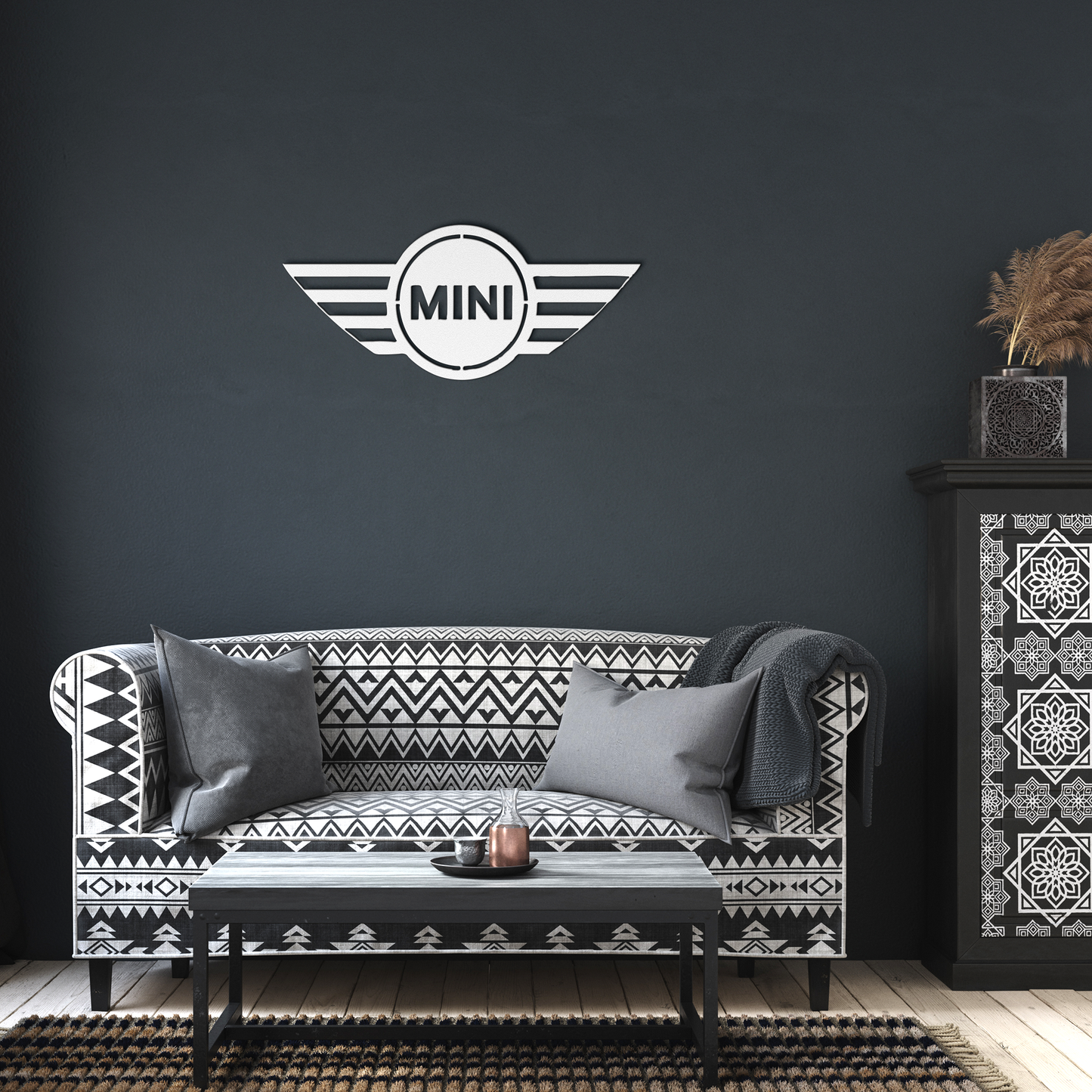 Mini_Cooper_Logo_Metal_Wall_Art_White_Dark_Living_Room_Mockup.png