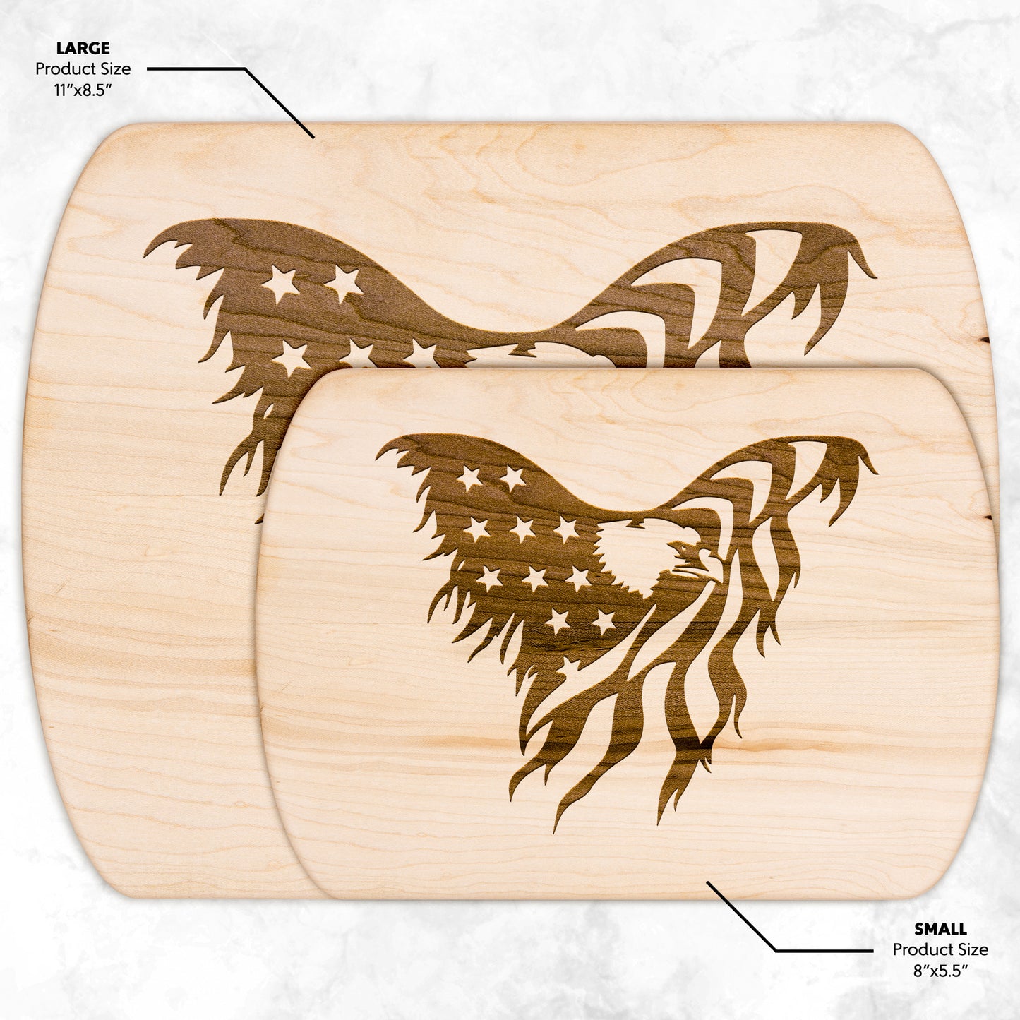 Patriotic American Eagle Hardwood Oval Cutting Boards in Maple or Walnut