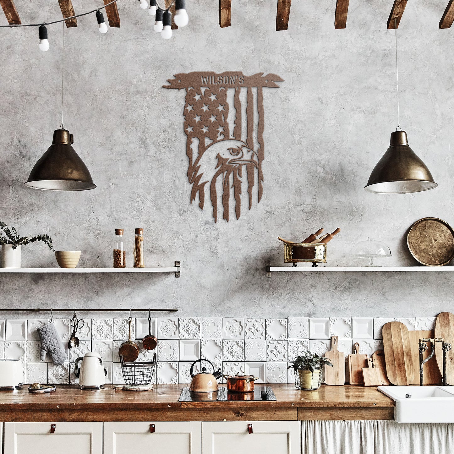 Personalizable Distressed American Flag with Eagle Metal Wall Art