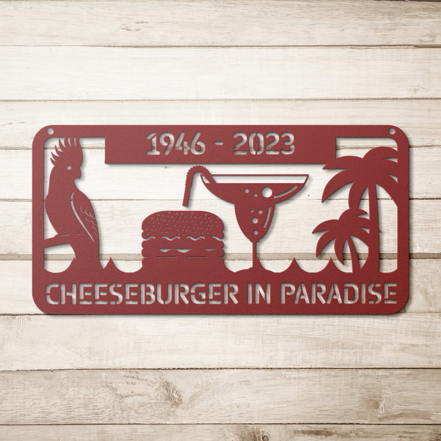 Jimmy Buffett Personalizable Cheeseburger in Paradise Metal Art