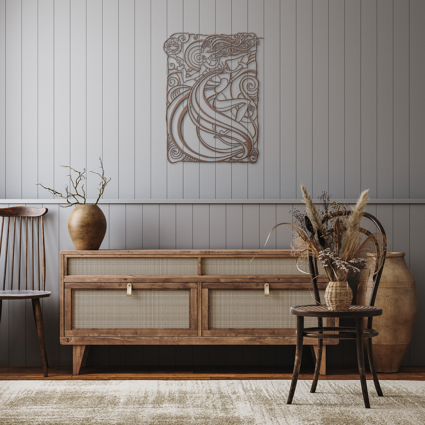 Personalized_Elegant_Mermaid_Metal_Wall__Copper_Rustic_Hallway_Mockup.png