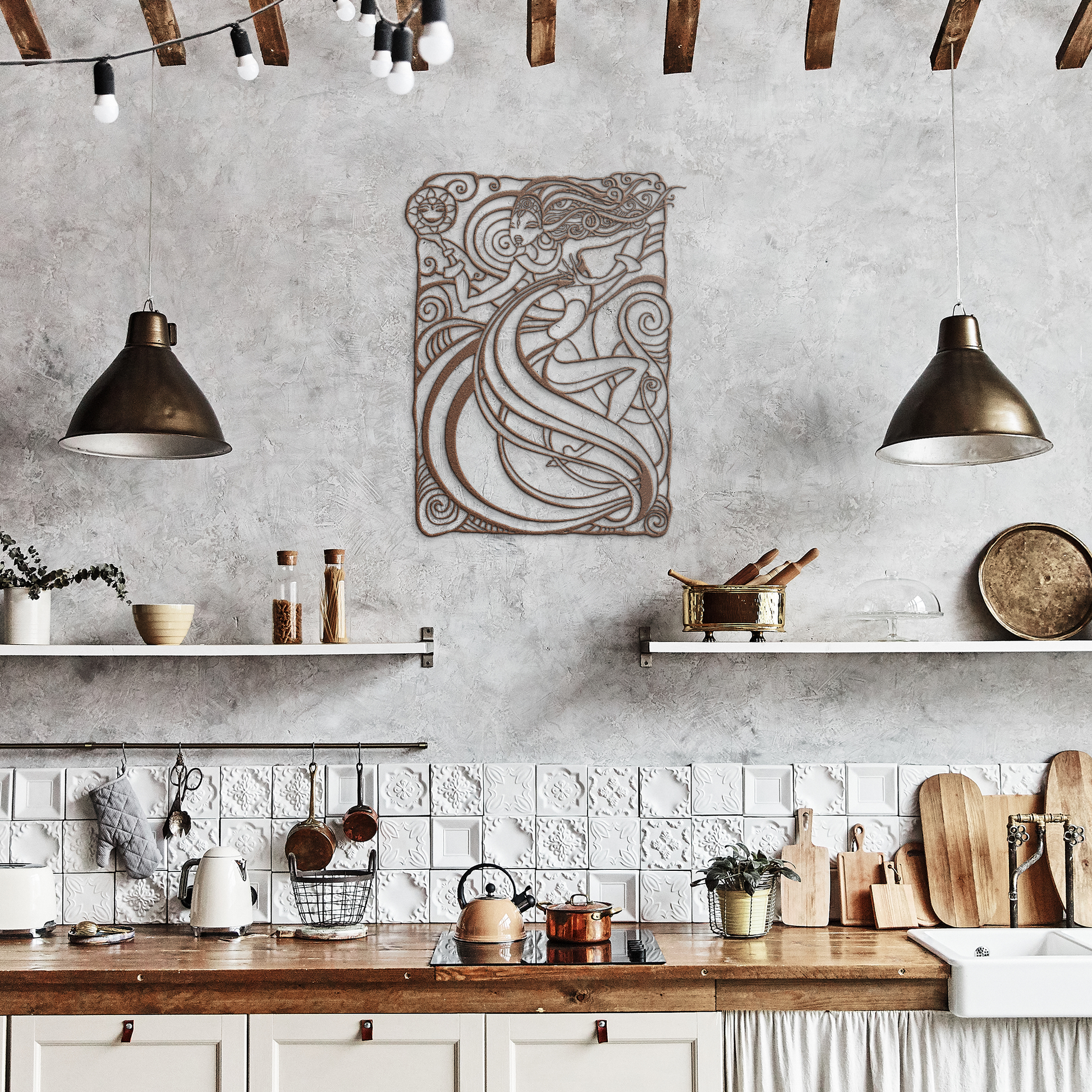 Personalized_Elegant_Mermaid_Metal_Wall__Copper_Rustic_Kitchen_Mockup.png