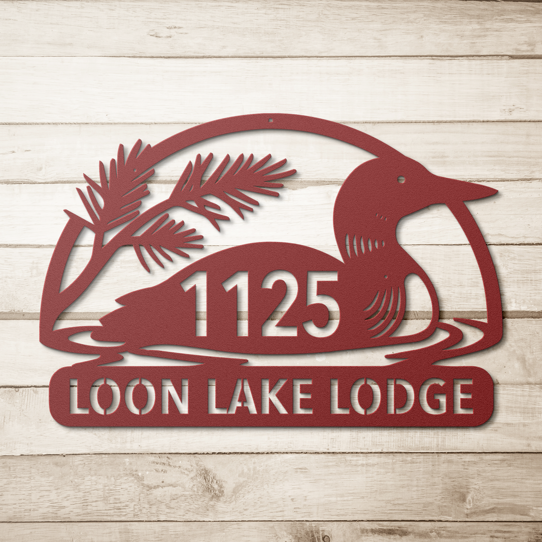 Personalized_Loon_Lake_Lodge_Metal_Addre_Red_Simple_Wood_BKGD_Mockup.png_15920109