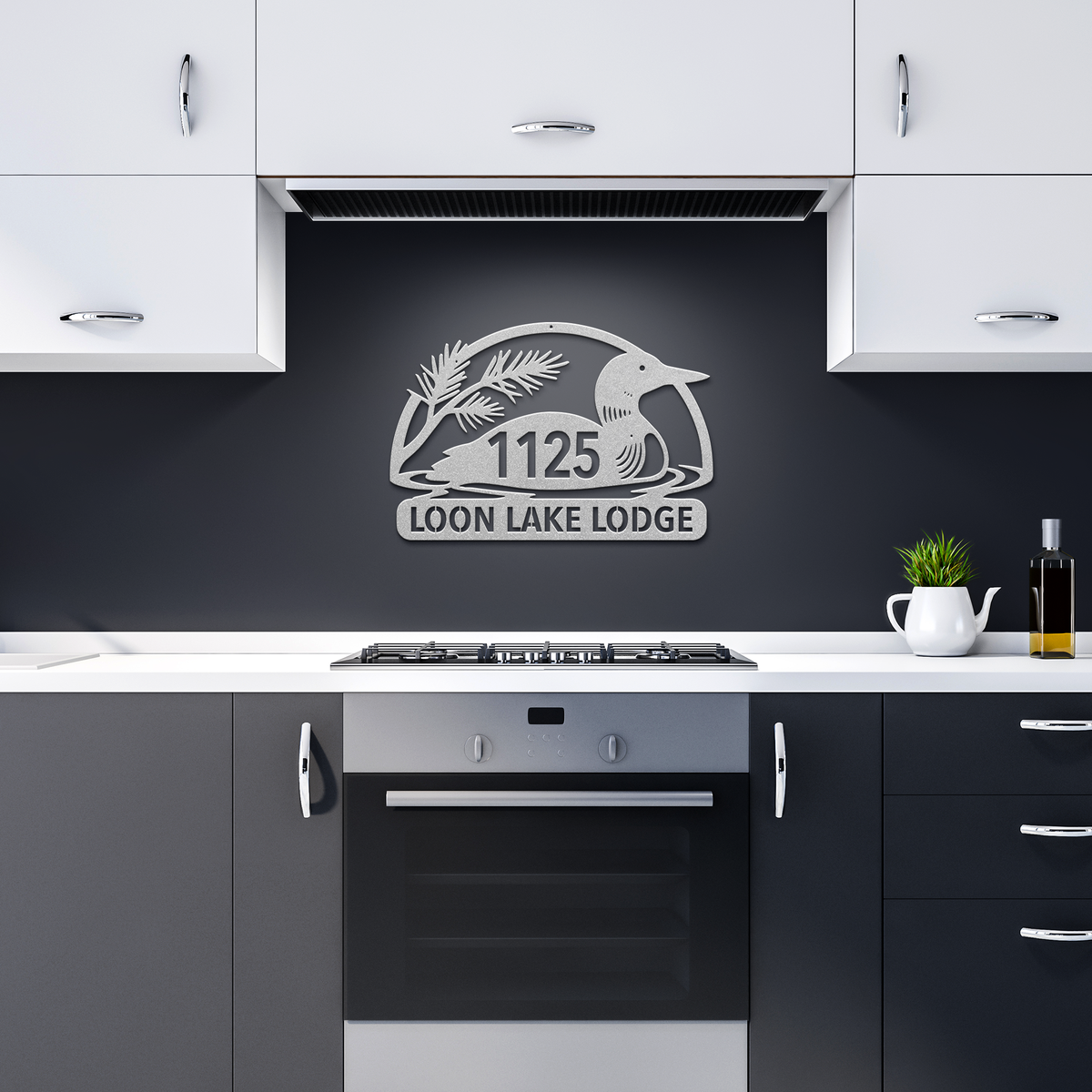 Personalized_Loon_Lake_Lodge_Metal_Addre_Silver_Dark_Kitchen_Mockup.png_15920111
