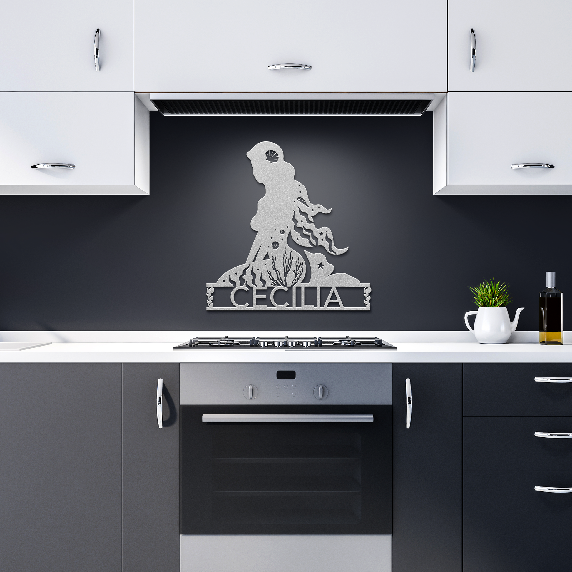 Personalized_Mermaid_Metal_Wall_Art_Silver_Dark_Kitchen_Mockup.png