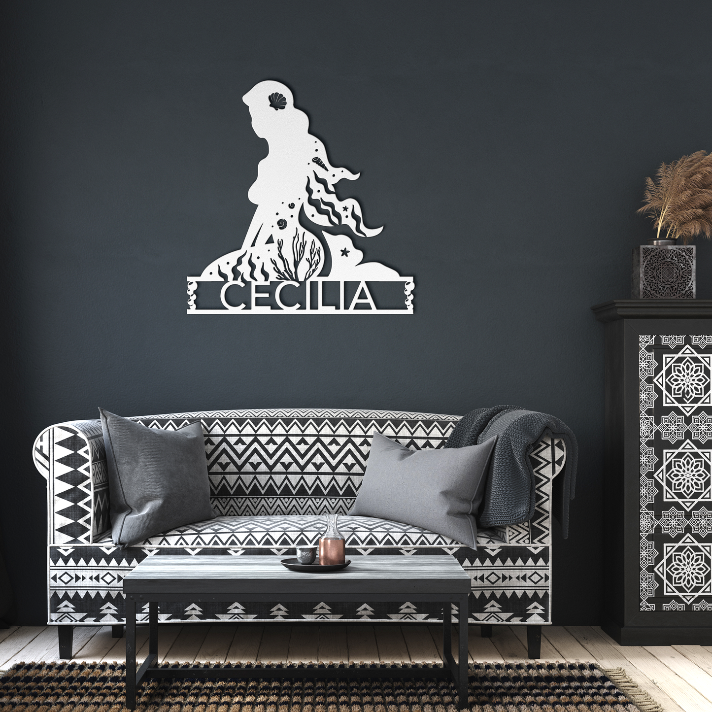 Personalized_Mermaid_Metal_Wall_Art_White_Dark_Living_Room_Mockup.png