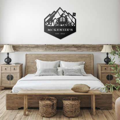 Personalized_Mountain_Cabin_Metal_Wall_A_Black_Farmhouse_Bedroom_Mockup.png