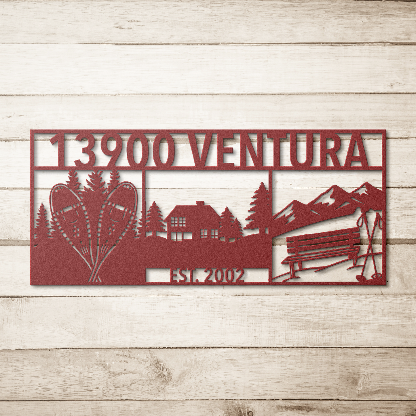 Personalized_Snowbound_Life_Address_Sign_Red_Simple_Wood_BKGD_Mockup.png