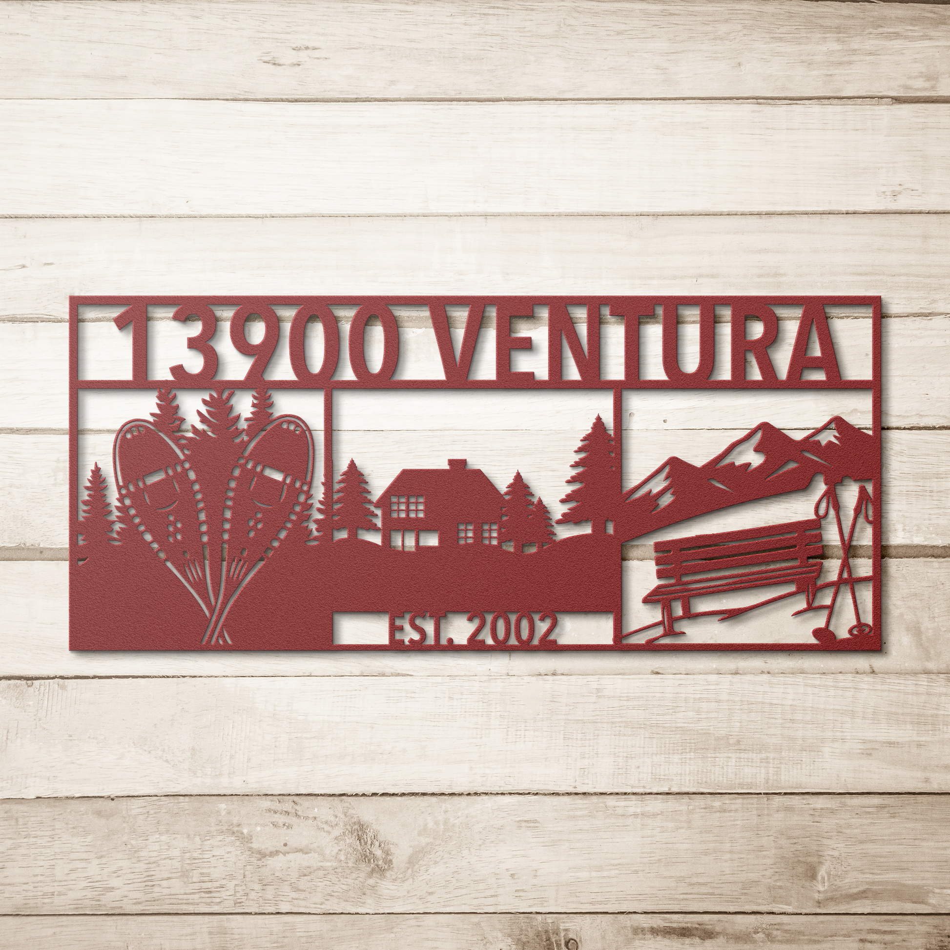 Personalized_Snowbound_Life_Address_Sign_Red_Simple_Wood_BKGD_Mockup.png