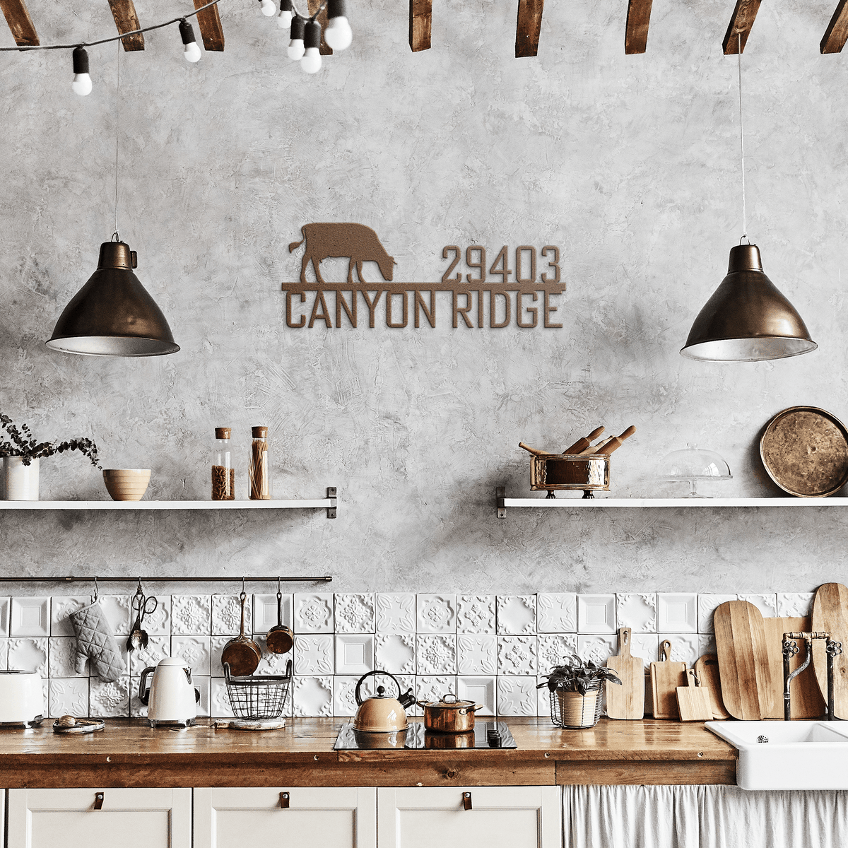 Text + Cow Metal Address Sign - Country Proud USA