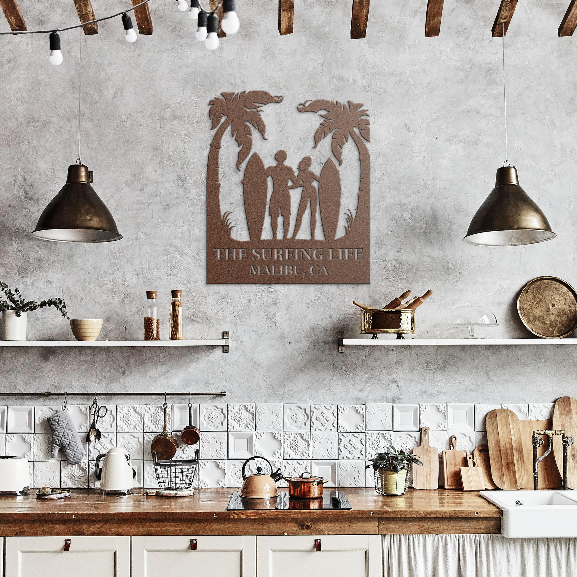 Personalized_Surfing_Couple_Metal_Wall_A_Copper_Rustic_Kitchen_Mockup.png