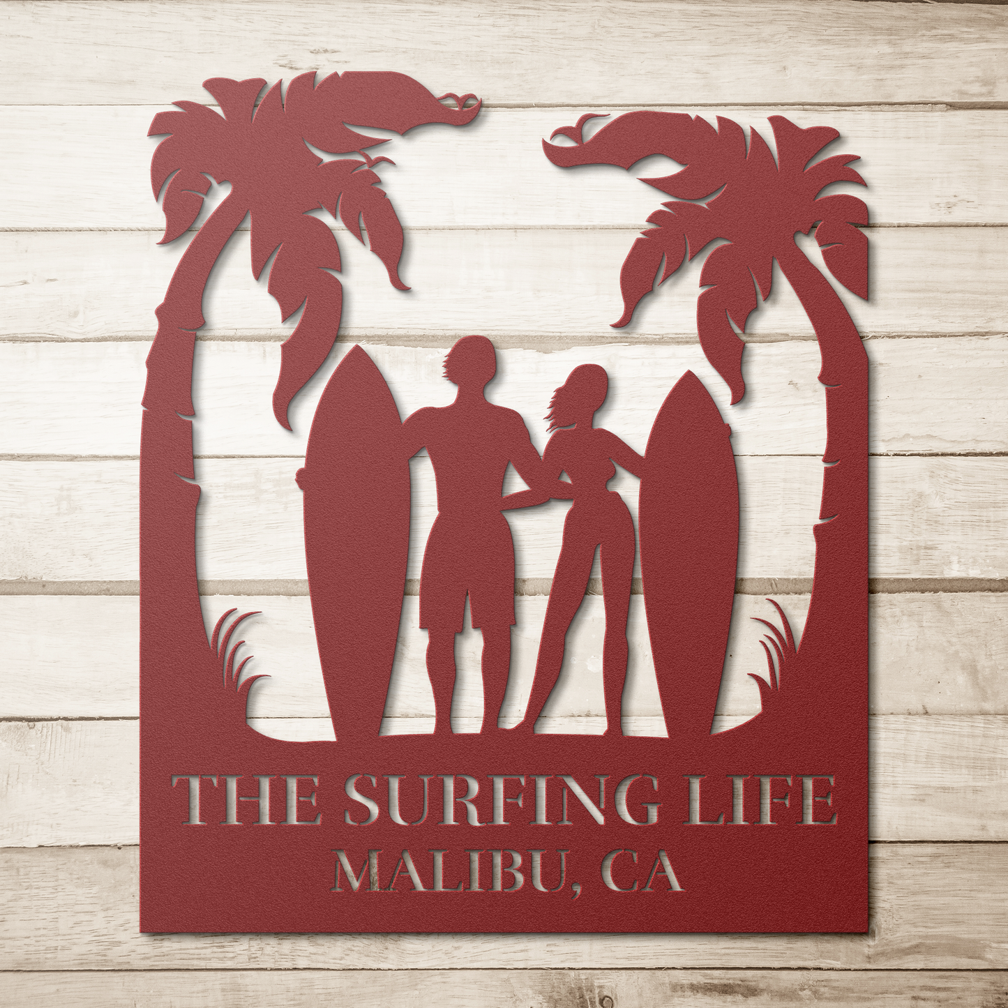 Personalized_Surfing_Couple_Metal_Wall_A_Red_Simple_Wood_BKGD_Mockup.png