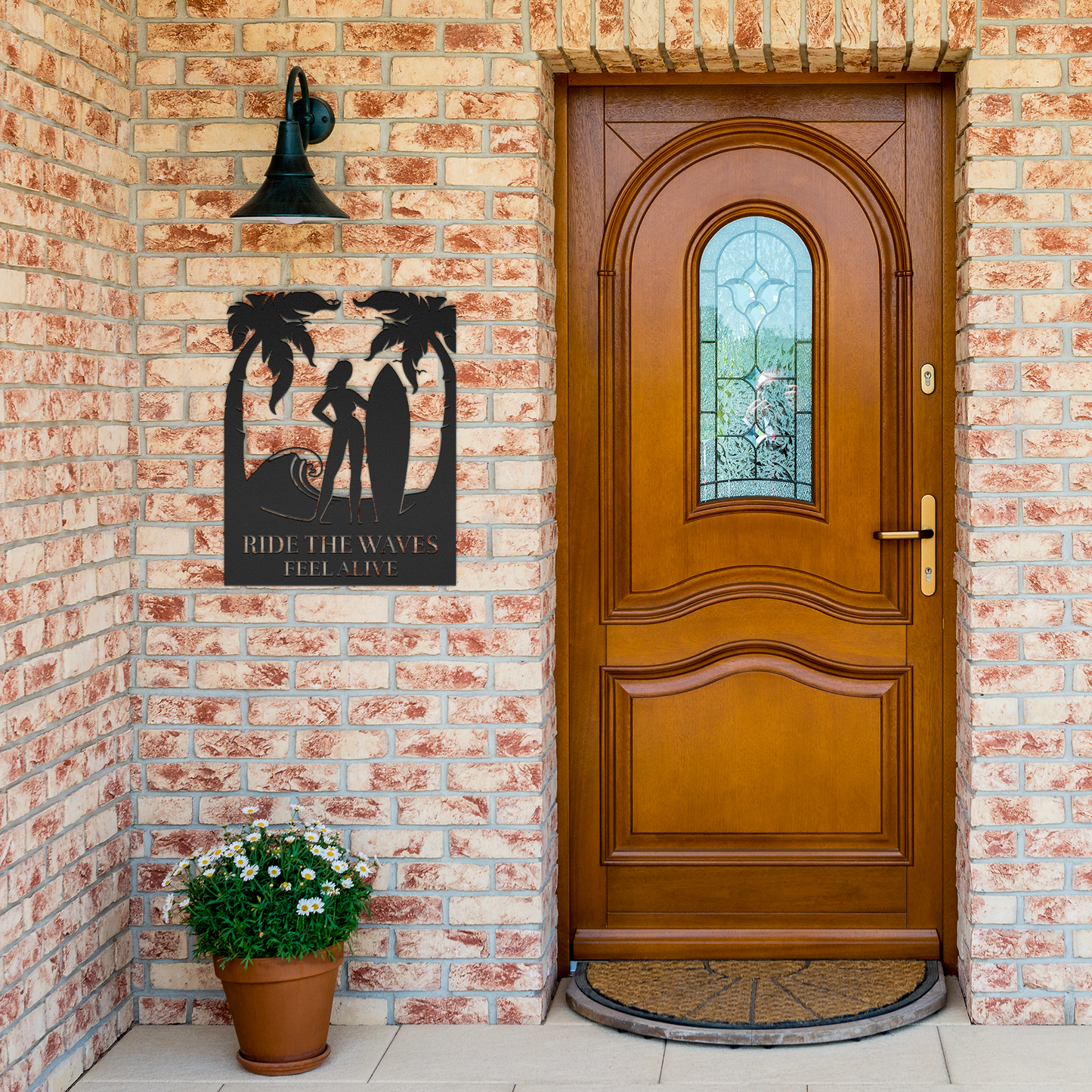 Ride_the_Waves_Feel_Alive_Metal_Wall_Art_Black_Brick_Entrance_Mockup.png