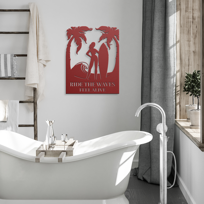 Ride_the_Waves_Feel_Alive_Metal_Wall_Art_Red_Modern_Bathroom_Mockup.png