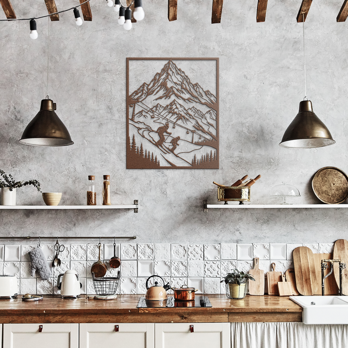 Ski_Adventure_Mountain_Scene_Metal_Wall__Copper_Rustic_Kitchen_Mockup.png