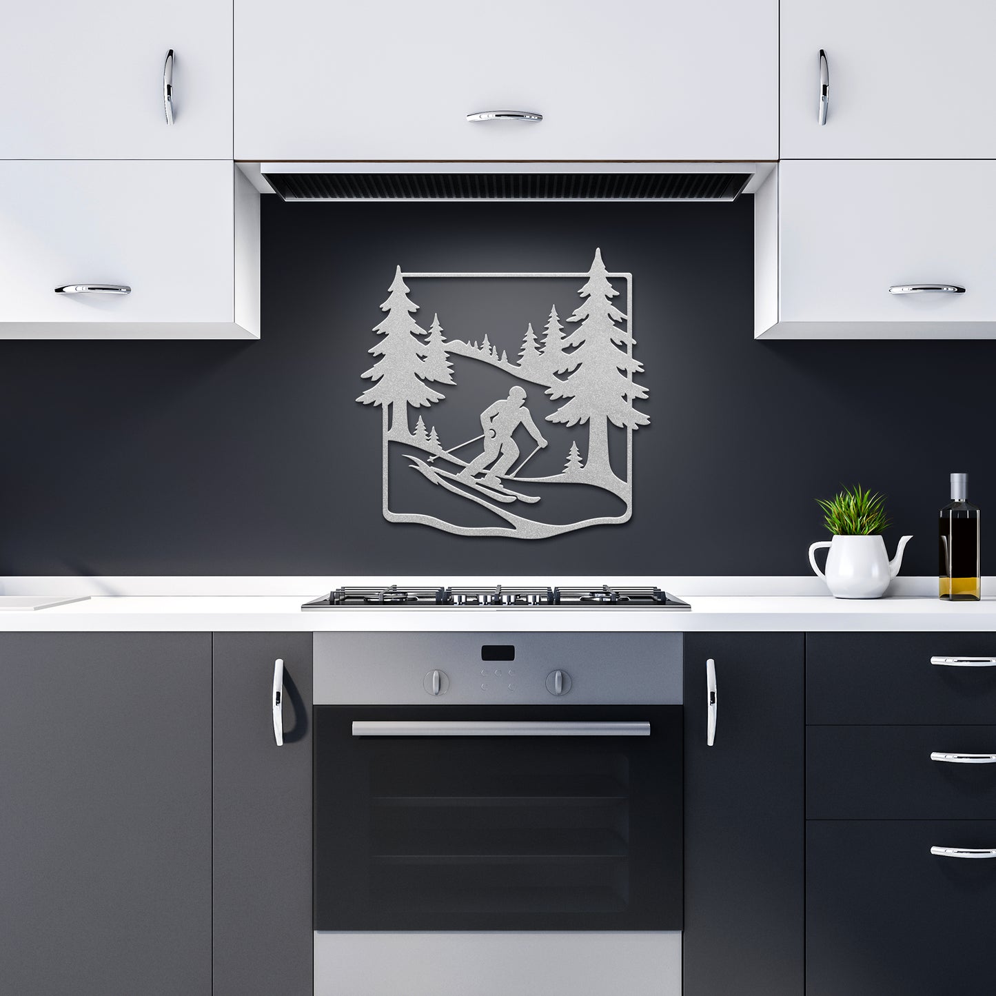 Skier_in_Pine_Forest_Metal_Wall_Art_Silver_Dark_Kitchen_Mockup.png
