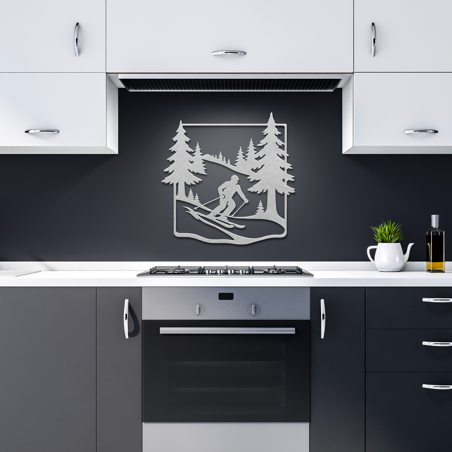 Skier_in_Pine_Forest_Metal_Wall_Art_Silver_Dark_Kitchen_Mockup.png