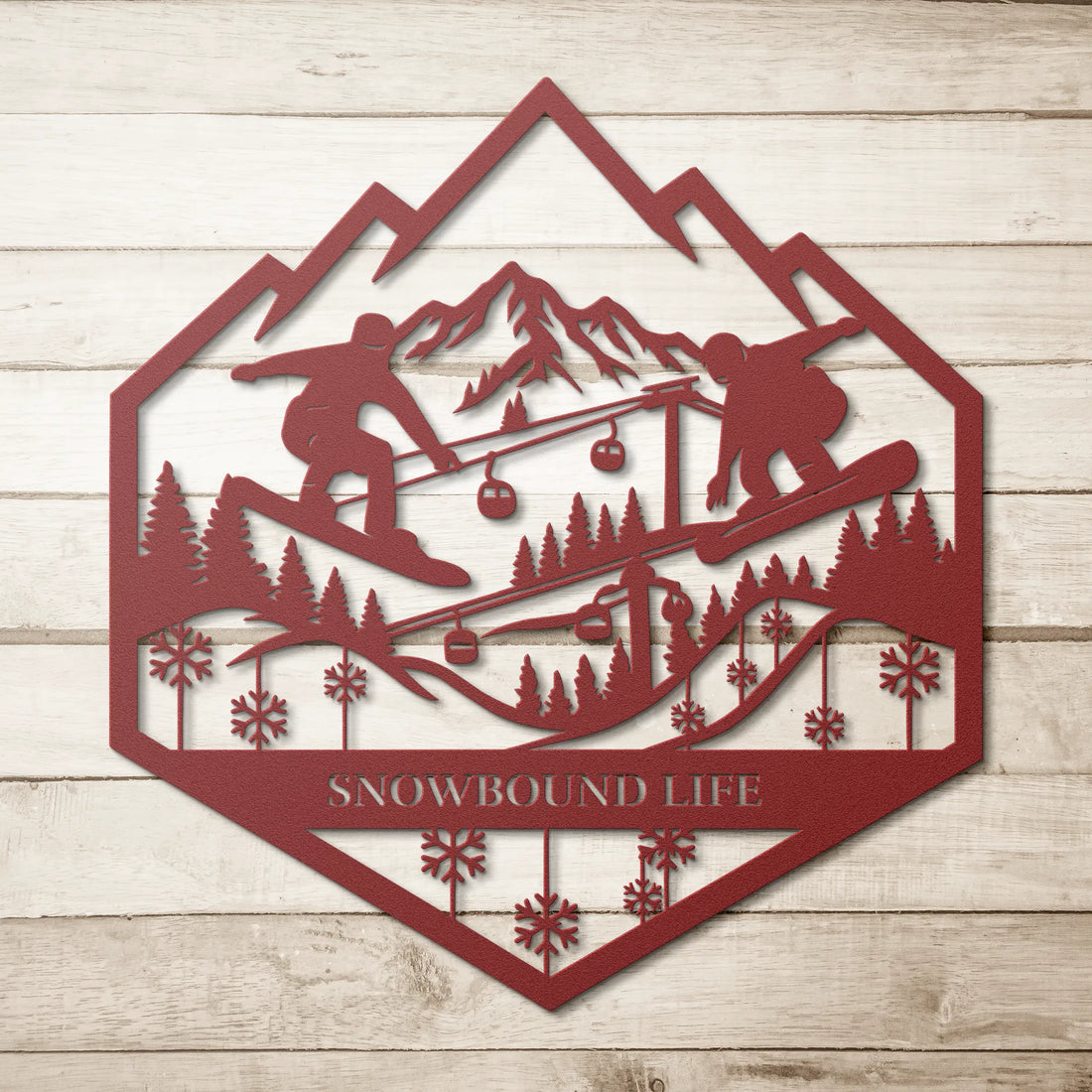 Snowflakes_Snowboarding_Life_Metal_Wall__Red_Simple_Wood_BKGD_Mockup.png_15388130