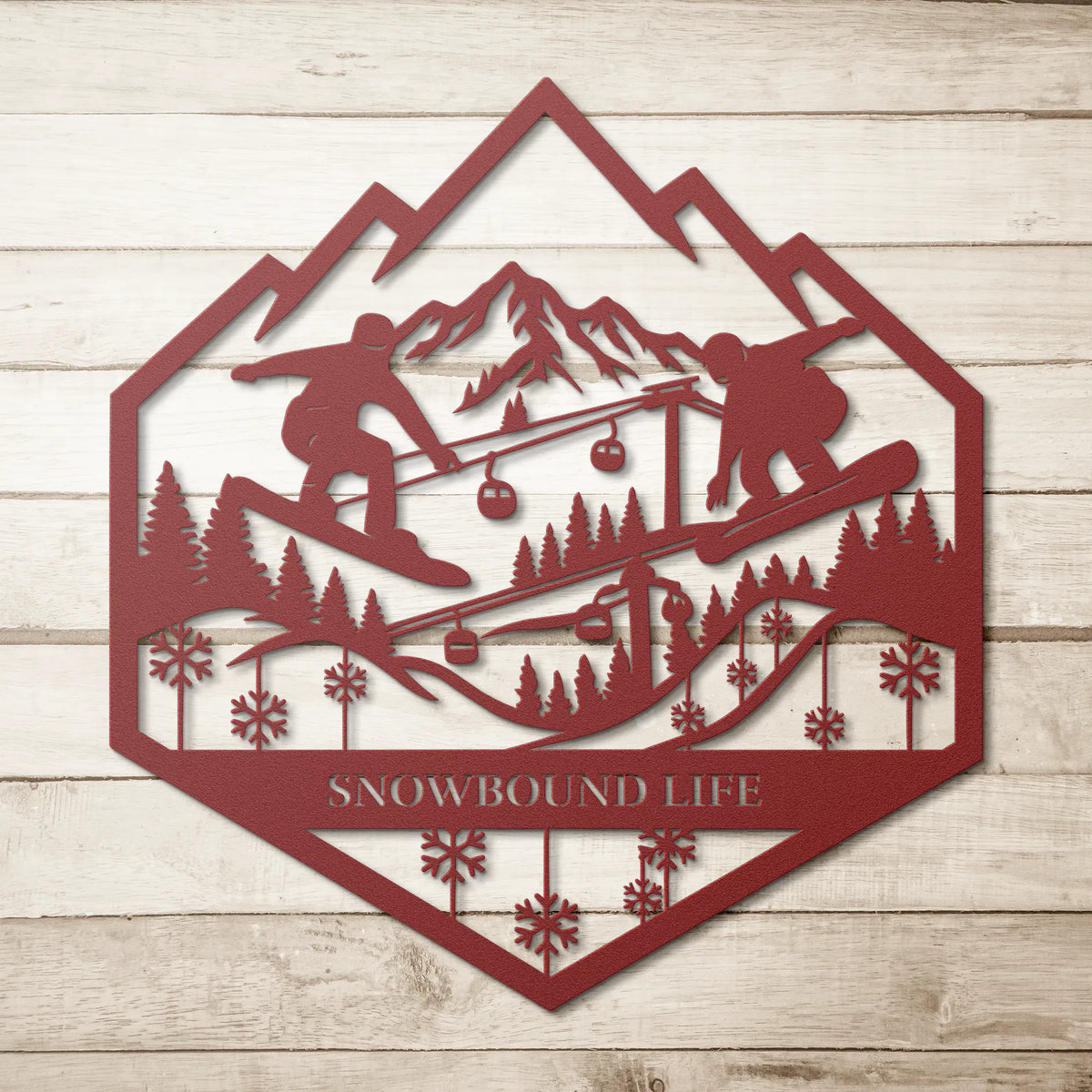 Snowflakes_Snowboarding_Life_Metal_Wall__Red_Simple_Wood_BKGD_Mockup.png_15388130