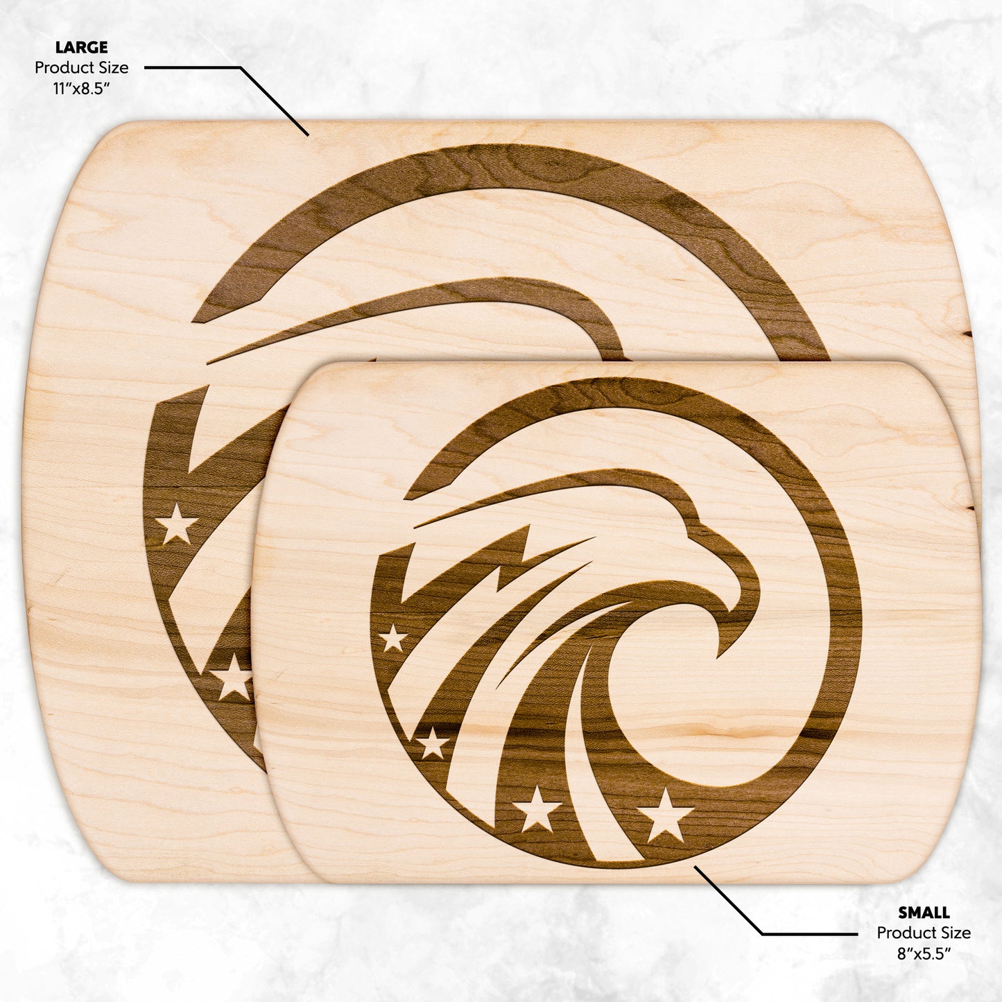 USA Eagle with Stars Hardwood Oval Cutting Boards in Maple or Walnut