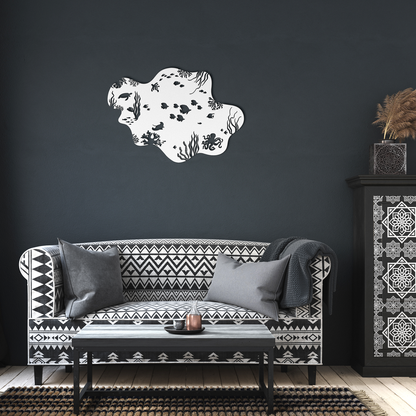 Underwater_Sealife_Metal_Wall_Art_White_Dark_Living_Room_Mockup.png