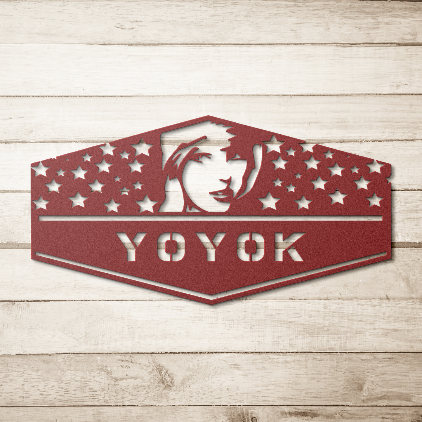Youre_On_Your_Own_Kid_Metal_Wall_Art_Red_Simple_Wood_BKGD_Mockup.png