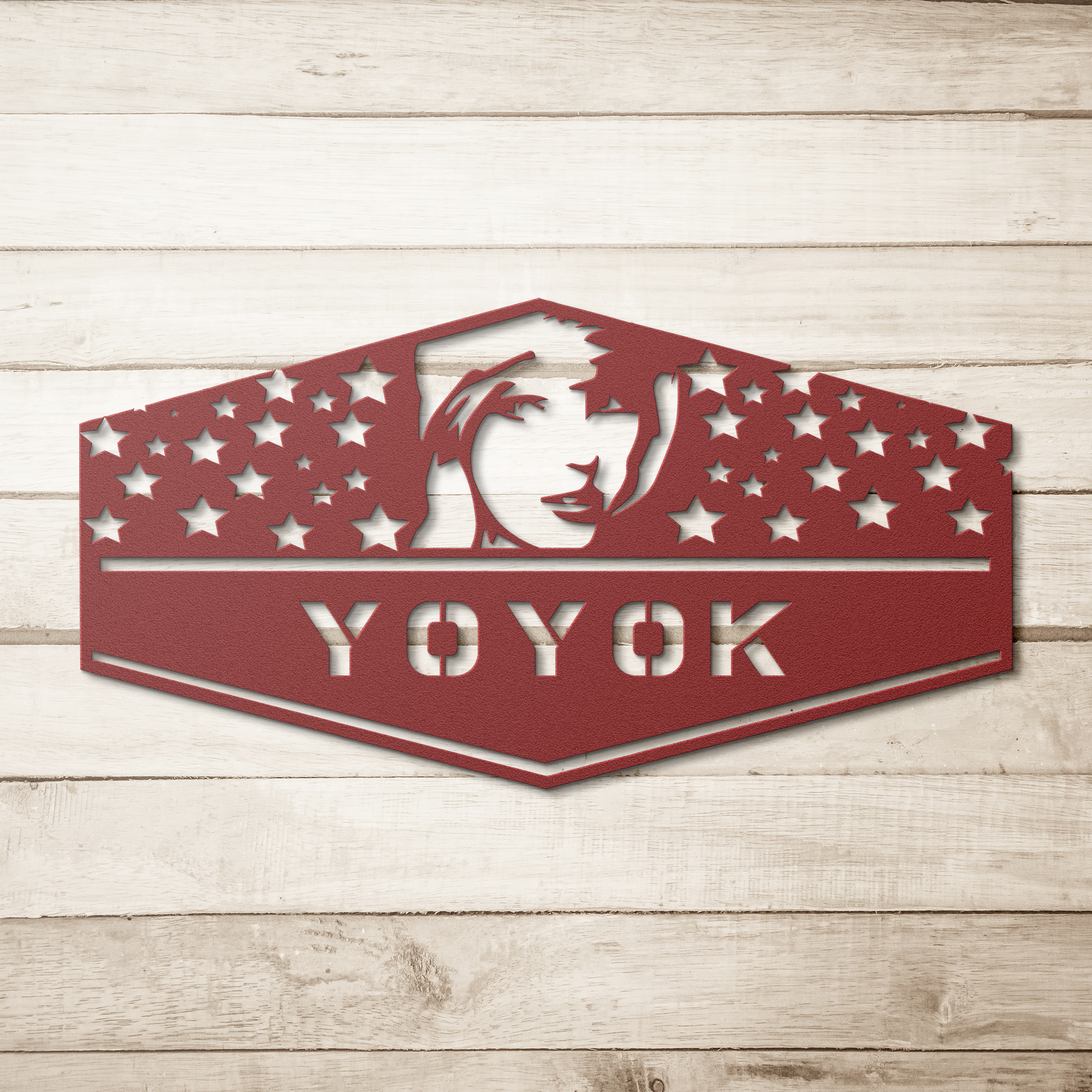 Youre_On_Your_Own_Kid_Metal_Wall_Art_Red_Simple_Wood_BKGD_Mockup.png