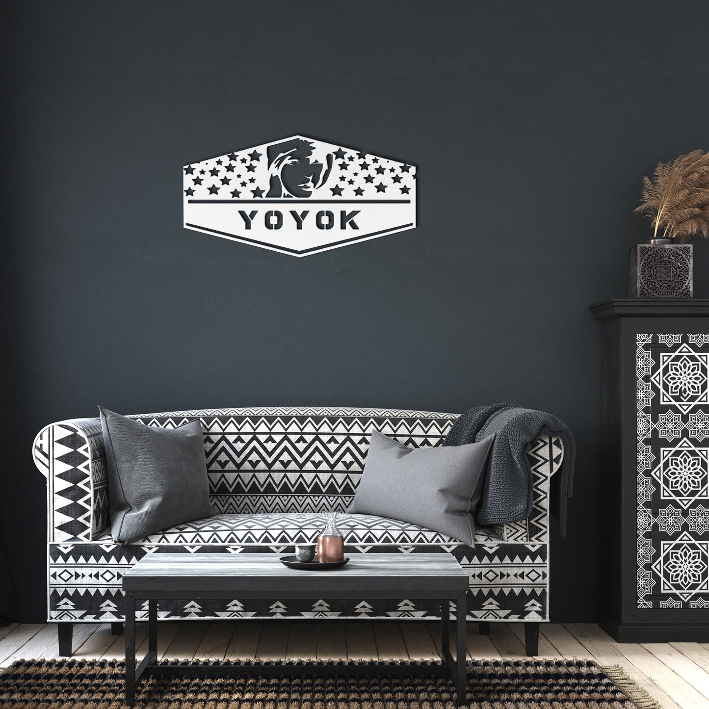 Youre_On_Your_Own_Kid_Metal_Wall_Art_White_Dark_Living_Room_Mockup.png
