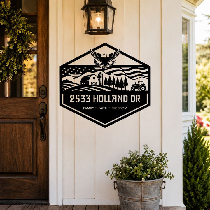Personalized Patriotic Farm Address Sign