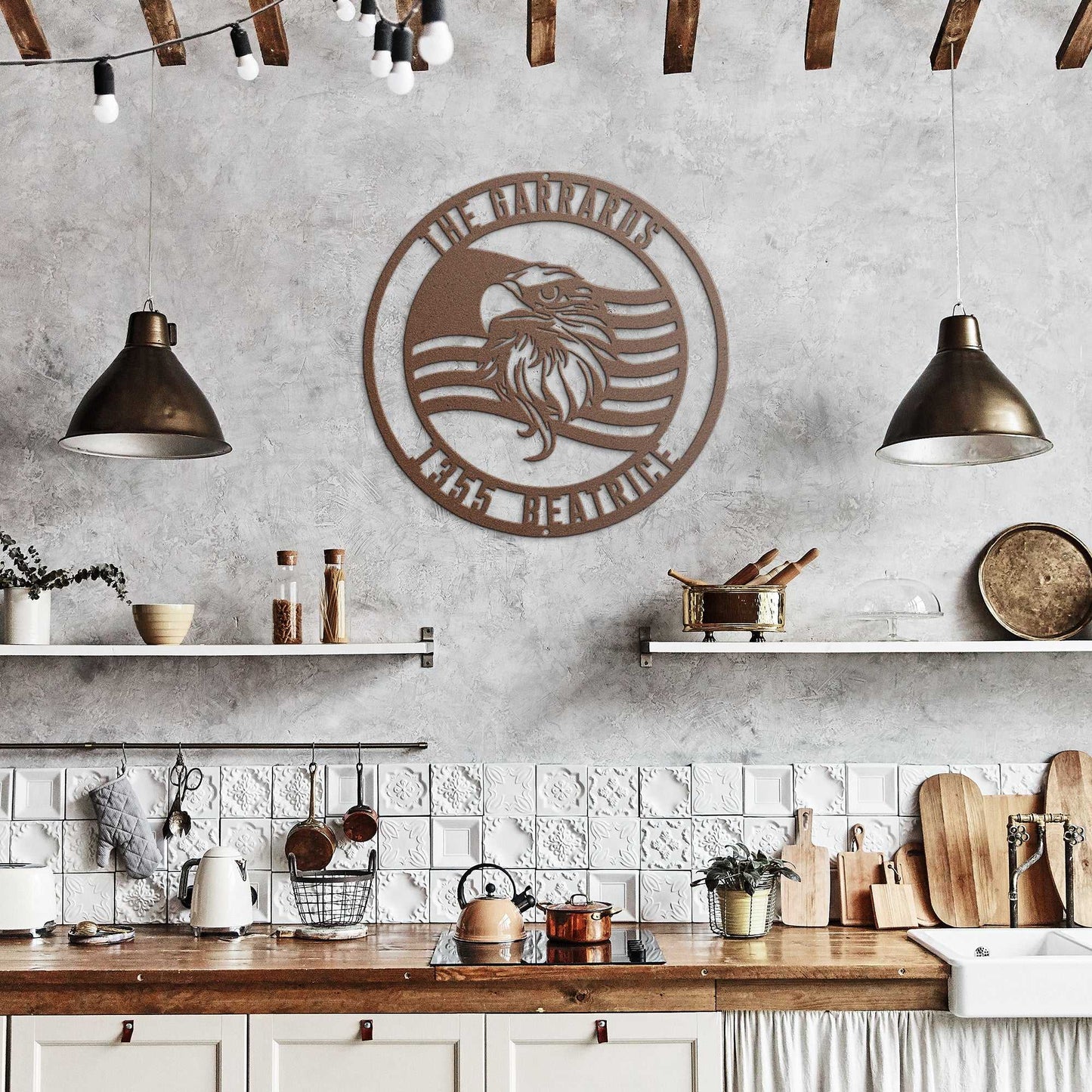 America Eagle & Flag Circle Metal Wall Art