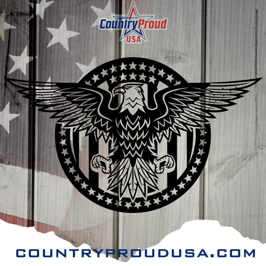 American Proud Eagle Stars Circle Metal Wall Art