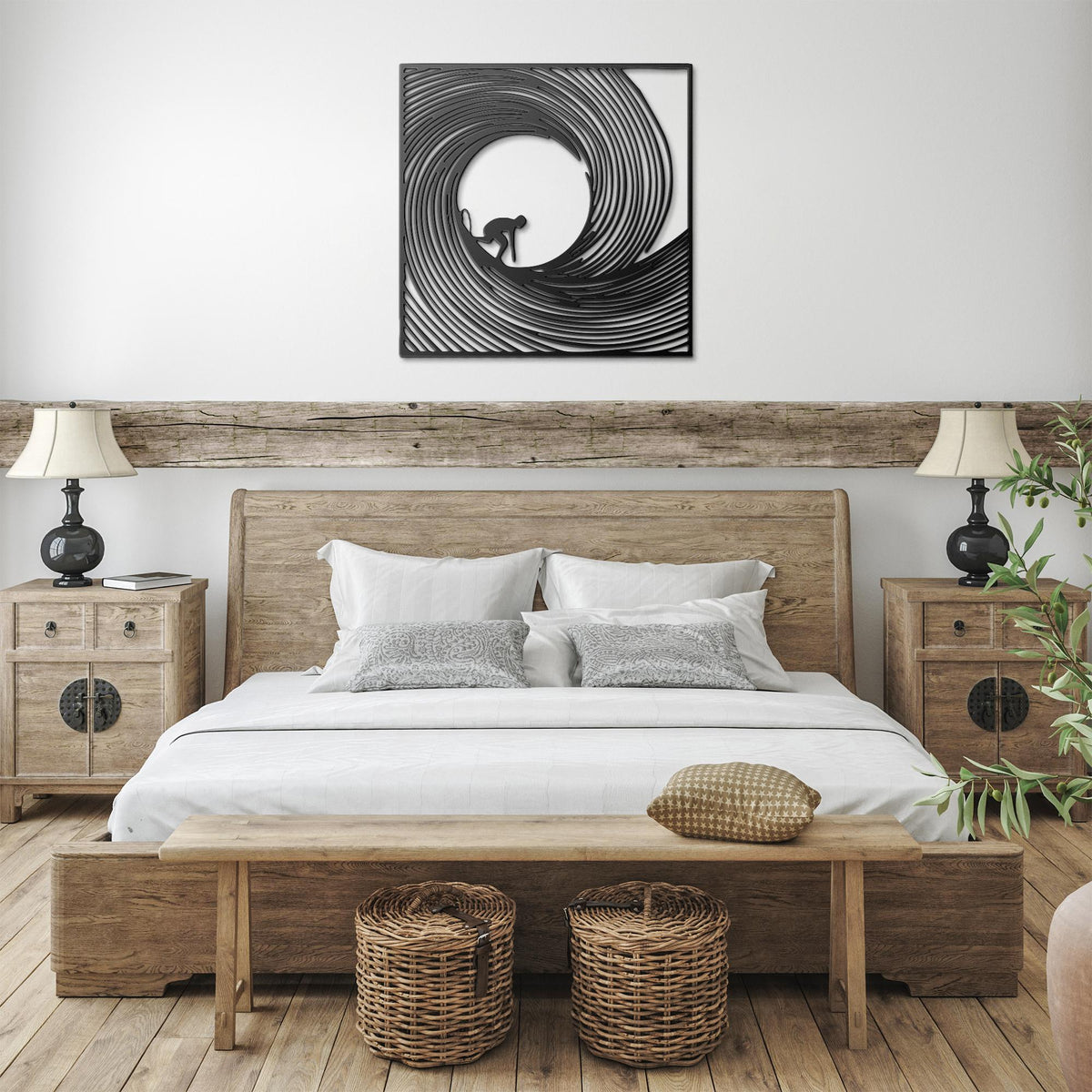 Barrel_Wave_Surfer_Metal_Wall_Art_Black_Farmhouse_Bedroom_Mockup.png