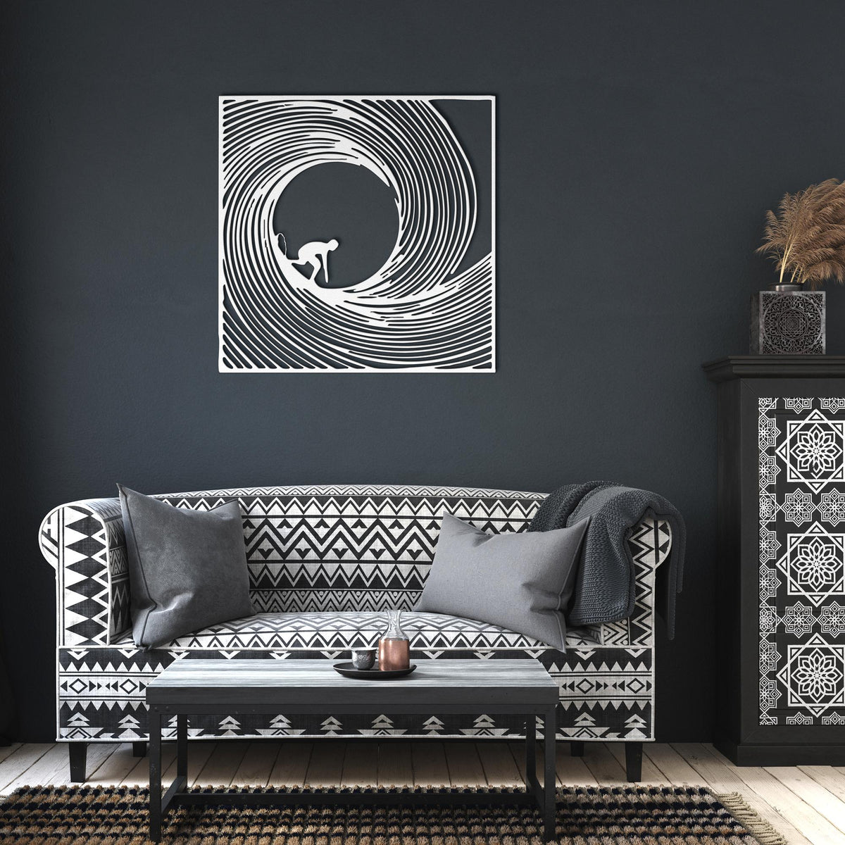Barrel_Wave_Surfer_Metal_Wall_Art_White_Dark_Living_Room_Mockup.png