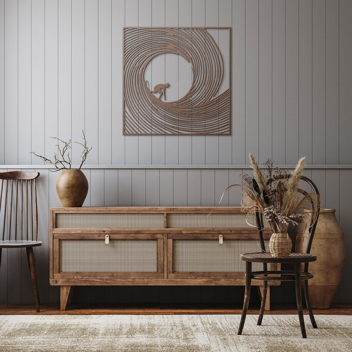 Barrel_Wave_Surfer_Metal_Wall_Art_Copper_Rustic_Hallway_Mockup.png