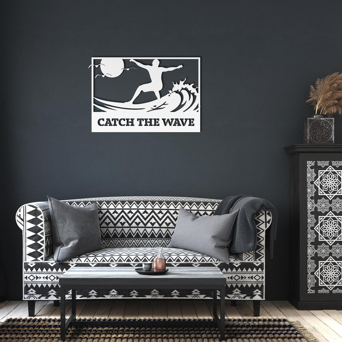Catch_the_Wave_Metal_Wall_Art_White_Dark_Living_Room_Mockup