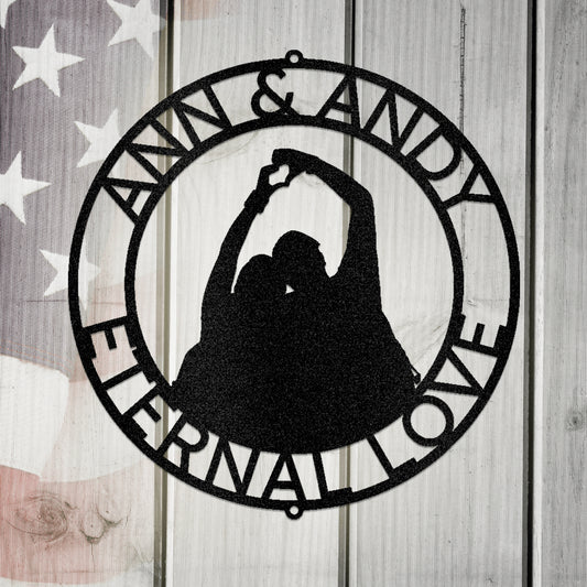 Couple Silhouette Monogram Metal Wall Art