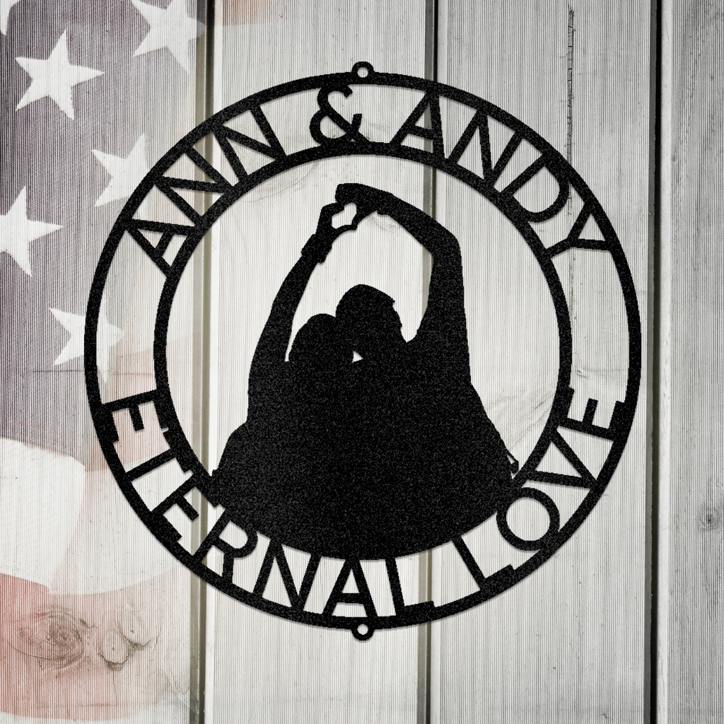 Couple Silhouette Monogram Metal Wall Art