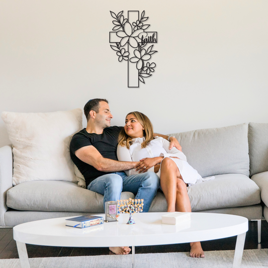 Floral Faith Cross Metal Wall Art