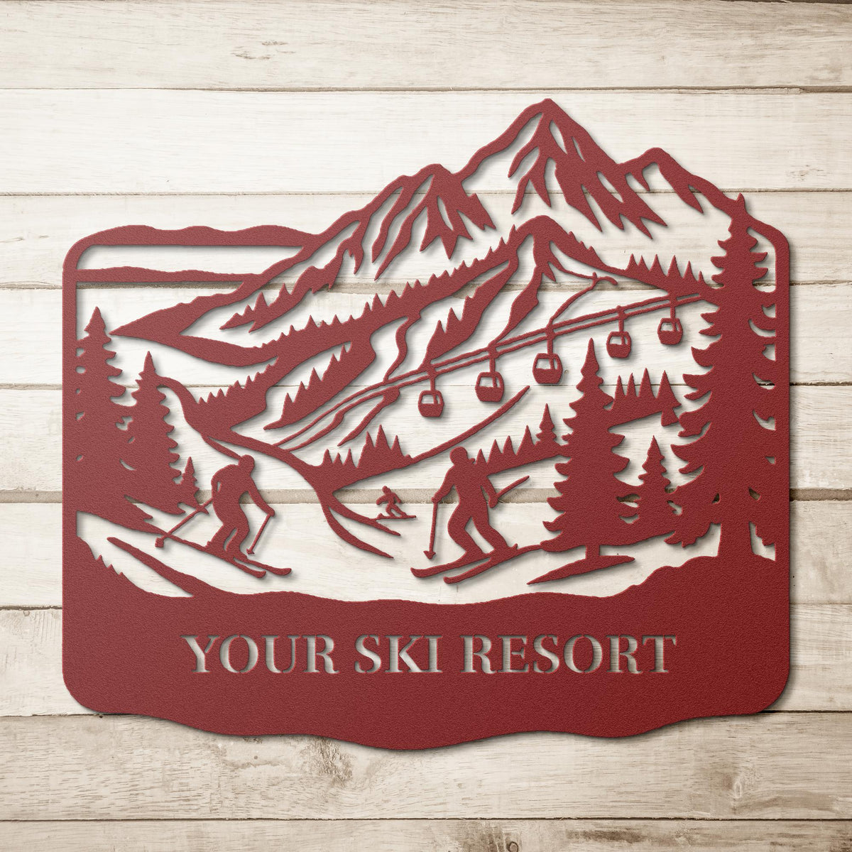Custom_Ski_Resort_Metal_Wall_Art_Red_Simple_Wood_BKGD_Mockup.png