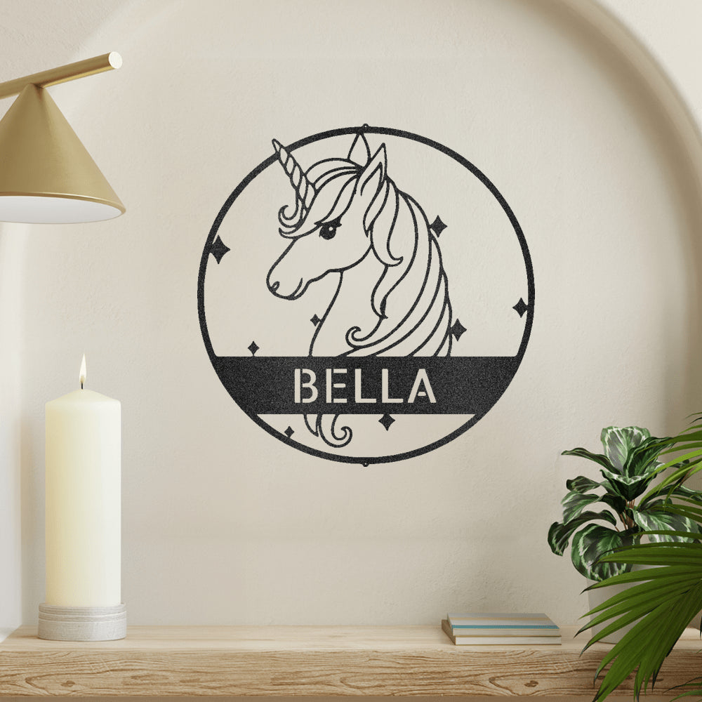 Cute Unicorn Monogram Metal Wall Art Decor