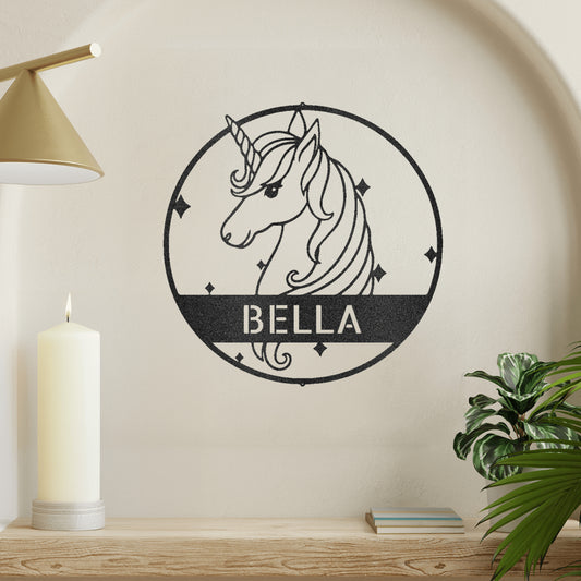 Cute Unicorn Monogram Metal Wall Art Decor