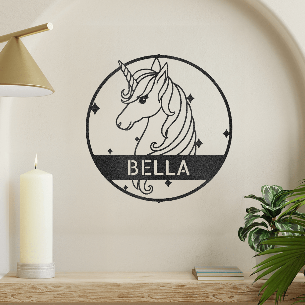 Cute Unicorn Monogram Metal Wall Art Decor
