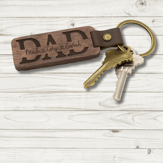 For Dad - Personalized Split Name - Wooden Key Chain